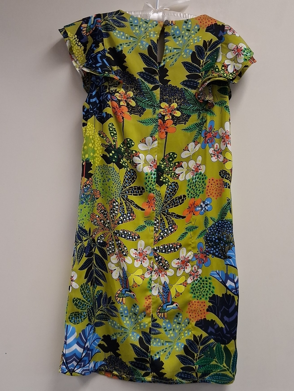 LOFT Floral Shift Mini Dress Lime Green Blue Print Size XXSP - Picture 2 of 6